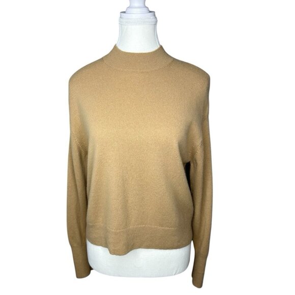 Everlane‎ Women's Camel The Cashmere Crop Mockneck Sweater S/C38.25 - Picture 1 of 12